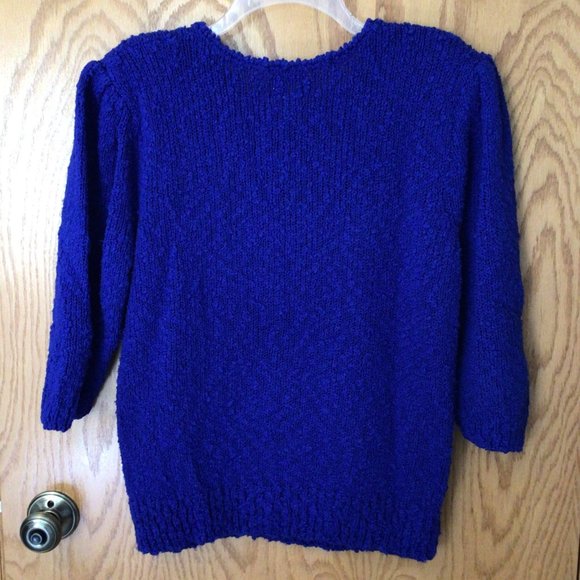 Ritto - Vintage three-quarter sleeve pullover blue textured sweater - Picture 2 of 4